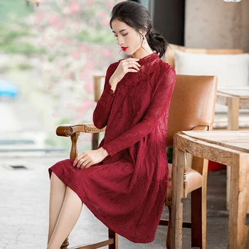 

Plus Size Dress Lace Patchwork 2020 Spring Women Fashion New Long Sleeve Embroidered Elastic Miyake Pleated Loose A-Line Dress