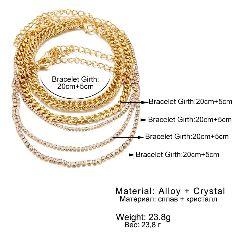 DIEZI 5pc/set Vintage Simple Link Chain Full Rhinestone Anklets For Women Girls Bohemian Leg Ankle Anklet Bracelet Beach Jewelry