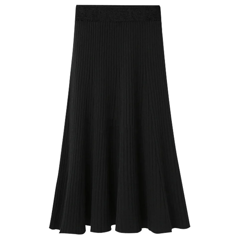 Модная зимняя женская юбка большого размера с высокой талией трикотажная длинная юбка стрейч винтажные женские юбки большого размера