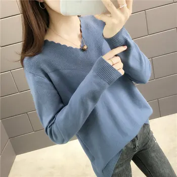 

2019 Autumn and winter New V-collar lazy sweaters-F0430