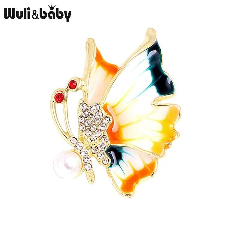 Wuli&ampbaby Classic Enamel Butterfly Brooches For Women Rhinestone Beauty Insects Party Office Brooch Pins Gifts | Украшения и