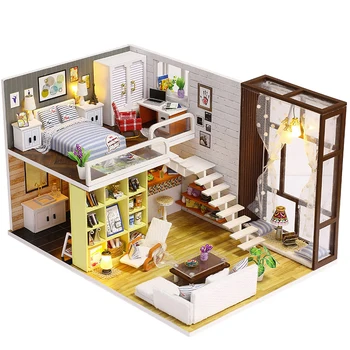

Diy Wooden Doll House Toy Dollhouse Miniature Assemble Kit With Led Furnitures Handcraft Miniature Dollhouse Simple City Model