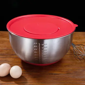 

Stainless Steel Mixing Bowl with Scale + Lid Set Non Slip Silicone Base Bowl for Beat Eggs