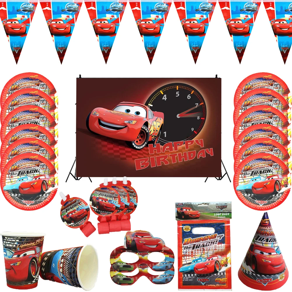 Disney Cars Lightning Mcqueen Baby Happy Birthday Party Supplies Decoration Set Disposable Tableware Tablecloth Plate Cup Banner