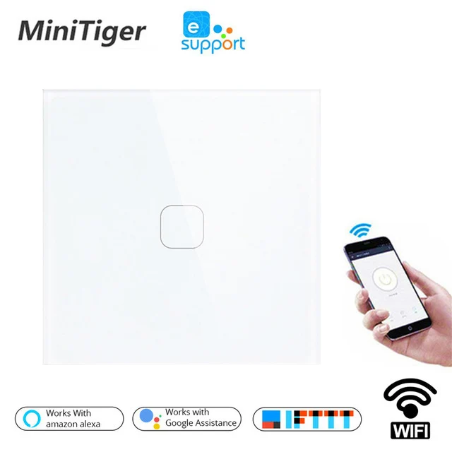 

Smart EU Standard Tuya/Smart Life/ewelink 1 Gang 1 Way WiFi Wall Light Touch Switch for Google Home Amazon Alexa Voice Control