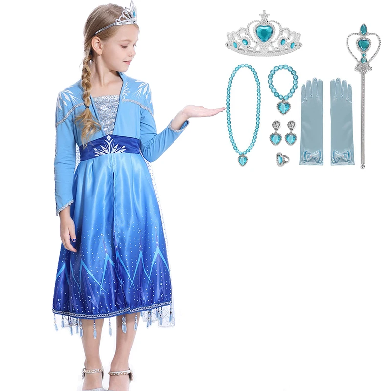Dress Part 1 Для девочек Костюмы для косплея Снежная Королева Эльза 2 платья для девочек с изображением принцессы Эльзы детское платье принцессы платья Костюмы День рождения девочек Костюмы - Цвет: Dress Part 1