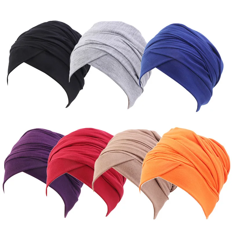 

Muslim Women Hair Cap Cotton Hats Women Long Scarf Inner Hijabs India Turban Head SCap Hat Lady Hair Styling Accessories