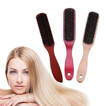

Wood Handle Hair Brush Hard Boar Bristle Combs For Men Women Hairdressing Hair Styling Beard Comb Brush