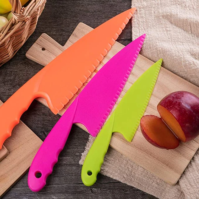 Conjunto de facas de cozinha de plástico para crianças, crianças segura faca  de chef de nylon para cortar pão, saladas