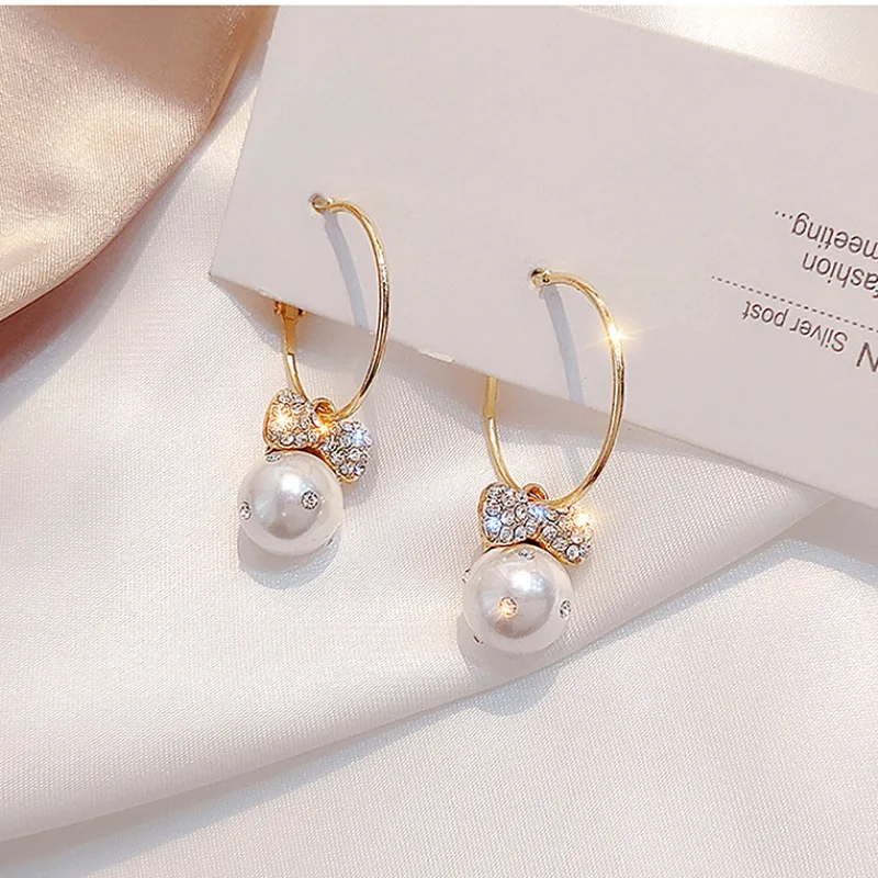 Оригинальные простые серьги высокого класса элегантные циркониевые с бантом