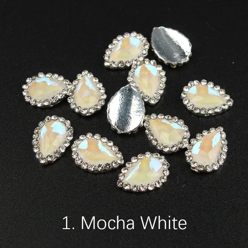1 Mocha white 30 шт цвет мокко 8,5x11,5 мм металлический сплав стекло капли воды Дизайн ногтей Стразы с плоской обратной стороной камень для DIY ногтей - Цвет: 1 Mocha white