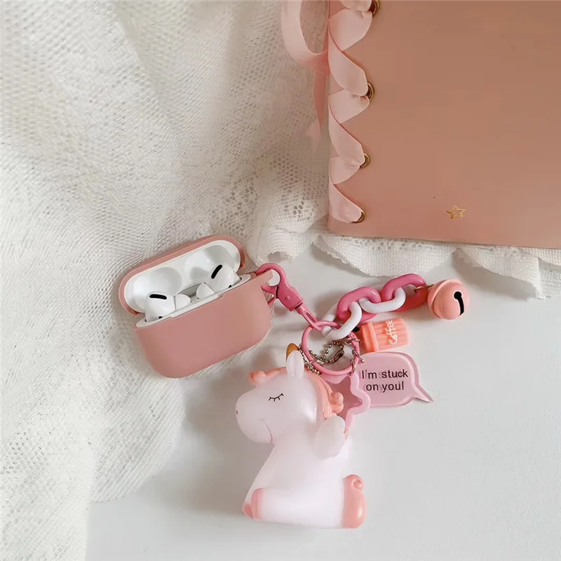 AirPods case Cartoon with keychain unicorn Accessories Silicone case fashion cute For Air pods 2  Protective Cover