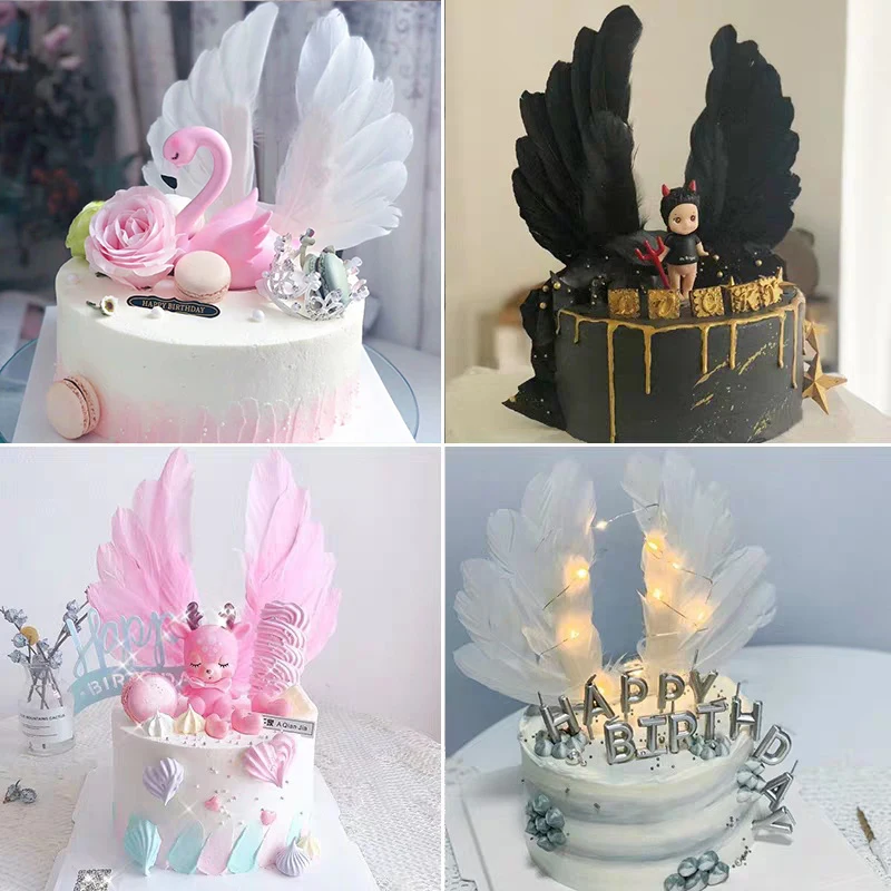 Cute Angel Wing Feather Cake Topper For Baby Shower Kids Birthday Party Decoration Supplies Wedding Dessert Cake Decor Tools party decorations cake topper cake toppers 1pc