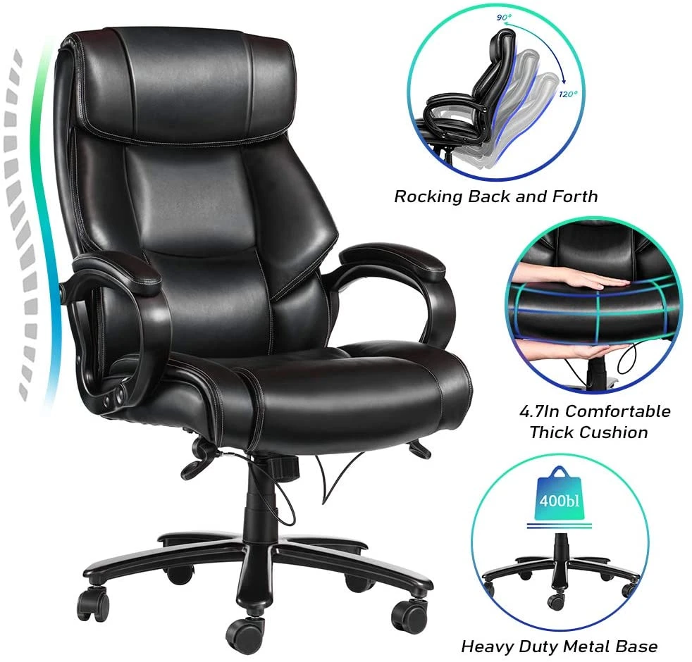 Big And Tall Executive Office Chair 400lb High Back Ergonomic Desk Chair Bonded Leather Chair Heavy Duty Metal Base Household Aliexpress
