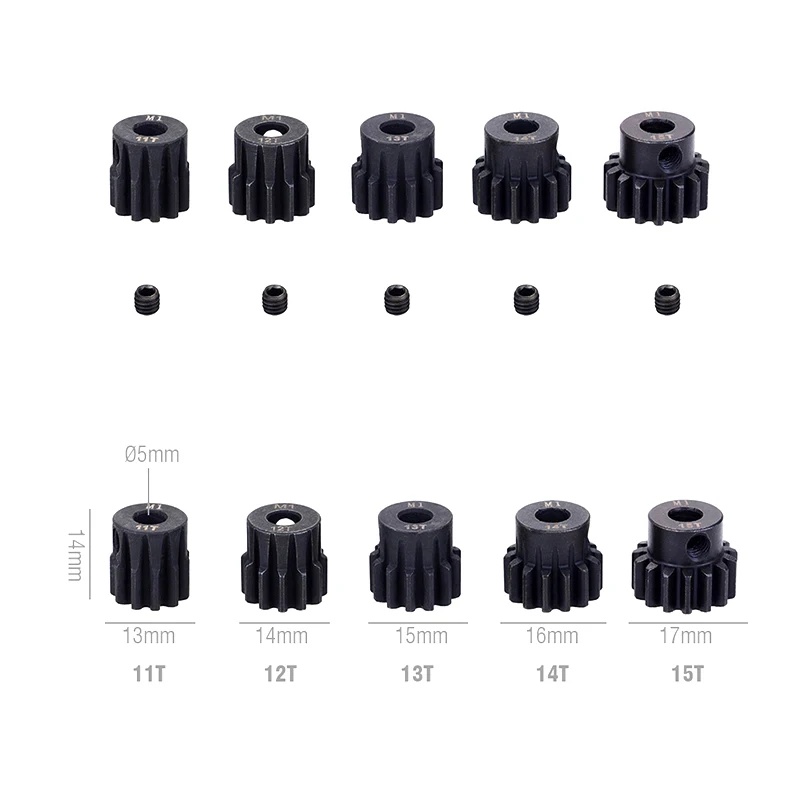 17T-19T Kuuleyn M1 ￠5mm Pinion Gear Set 17T 18T 19T 20T 21T 22T Metal Pinion Motor Gear for 1/8 RC Buggy Truck Car