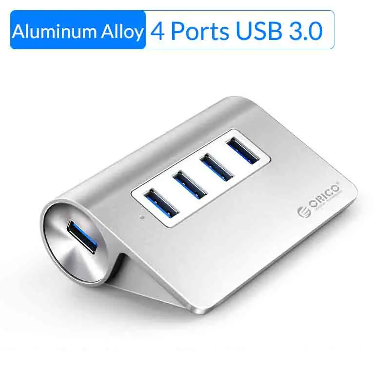 ORICO Серебряный Мини-разветвитель алюминиевый 4 порта USB 2,0 3,0 концентратор высокоскоростной портативный концентратор для ноутбука ПК компьютер с кабелем данных 1 м - Цвет: 4 Port USB 3