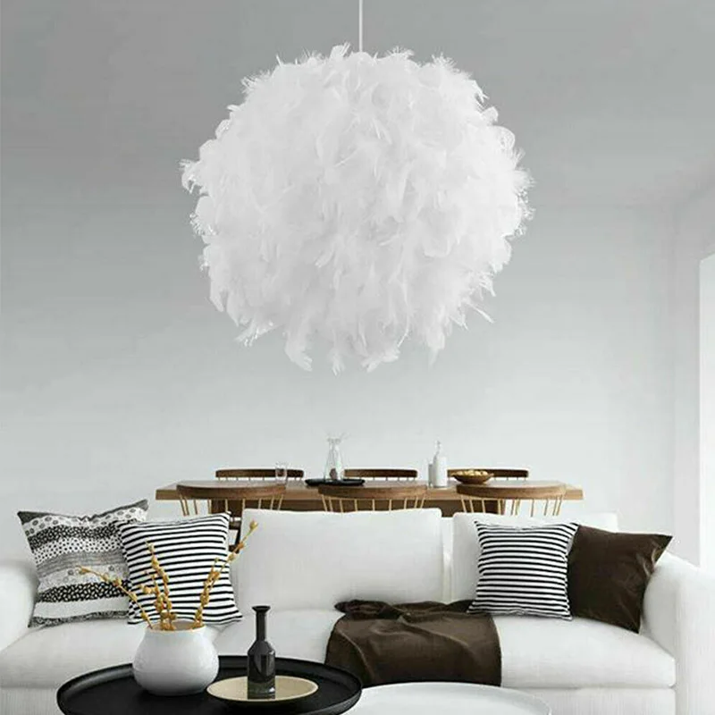 VASTFIRE E27 Modern White Feather Pendant Light Lampshade LED Pendant Sphere Round Lamp Shade Bedroom Living Soft Safe Decor