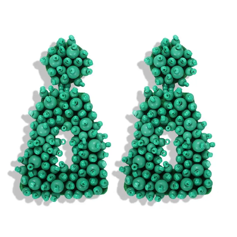 green 12 Girlgo Горячие Za Зеленые Бусины Висячие серьги для женщин модные ювелирные изделия этнический бисер эффектные пальчиковые Серьги Висячие Brincos Ювелирные Изделия - Окраска металла: green 12