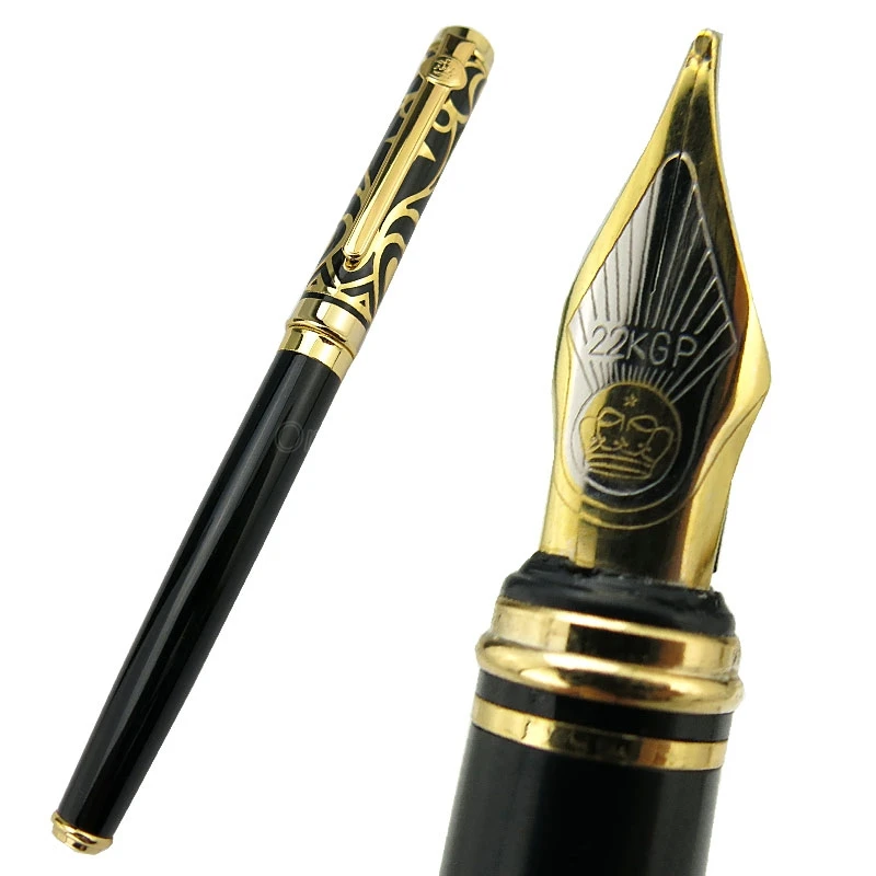 duke 2009 black fountain pen memory charlie chaplin big size unique style medium bent nib heavy business office writing pen Duke Exquisite Sapphire Matel Fountain Pen Iridium Medium Nib Black & Golden Cap For Office Home School Writing Gift Pen