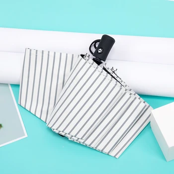 

Black Coating 3 Folding Umbrella Simple Windproof Sunny Rain Umbrella Ladies Household Umbrella Striped Uv Protection L