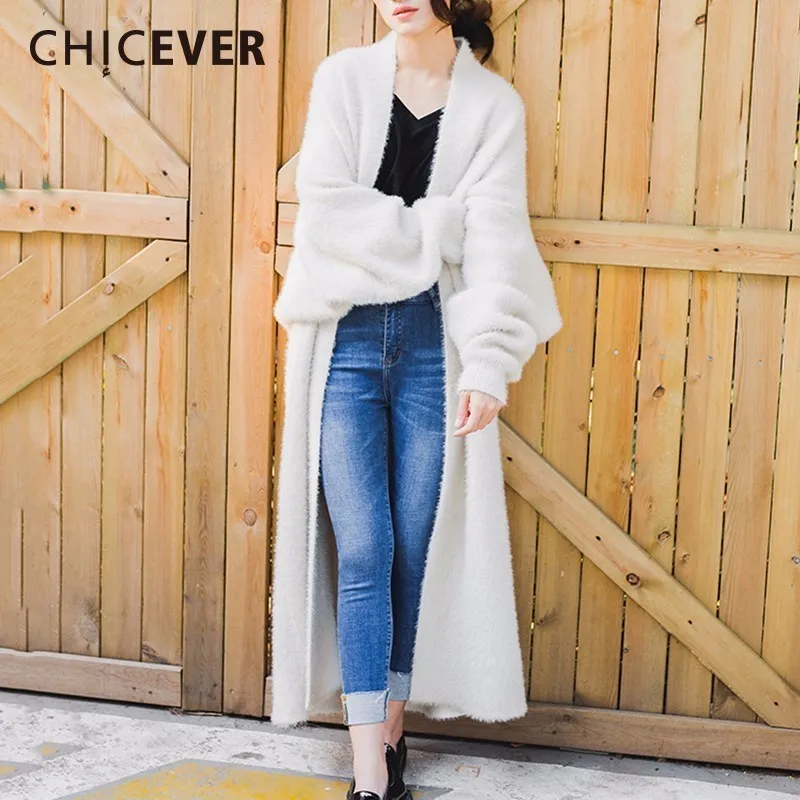 CHICEVER Winter Faux Sable Hair Cardigan Female Sweater For Women Batwing Sleeve Loose Big Size Thick Sweaters Jumper Clothes |