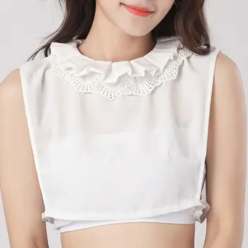 

Womens Vest Style Sweet Pleated Lace Lapel Fake Collar Detachable Half-Shirt