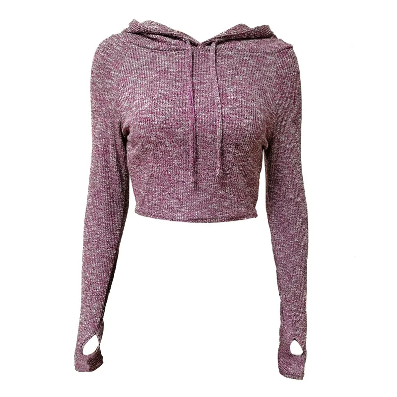 Autumn And Winter Knitted Sexy Short Lady's Sport Sweatshirts Hoodies Yoga Running Sports Long-Sleeve Jacket - Color: Red