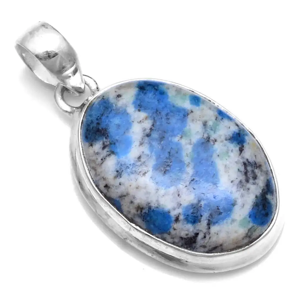 

Genuine K2 Azurite In Quartz Pendant 925 Sterling Silver, 41 mm, 2SP0704