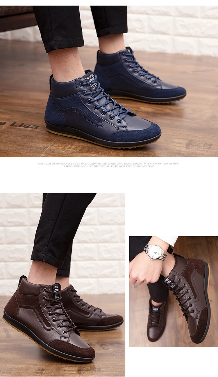 Новые мужские кожаные ботинки зимние модные Осенние теплые хлопковые мужские ботильоны обувь на шнуровке мужская обувь Большие размеры 46