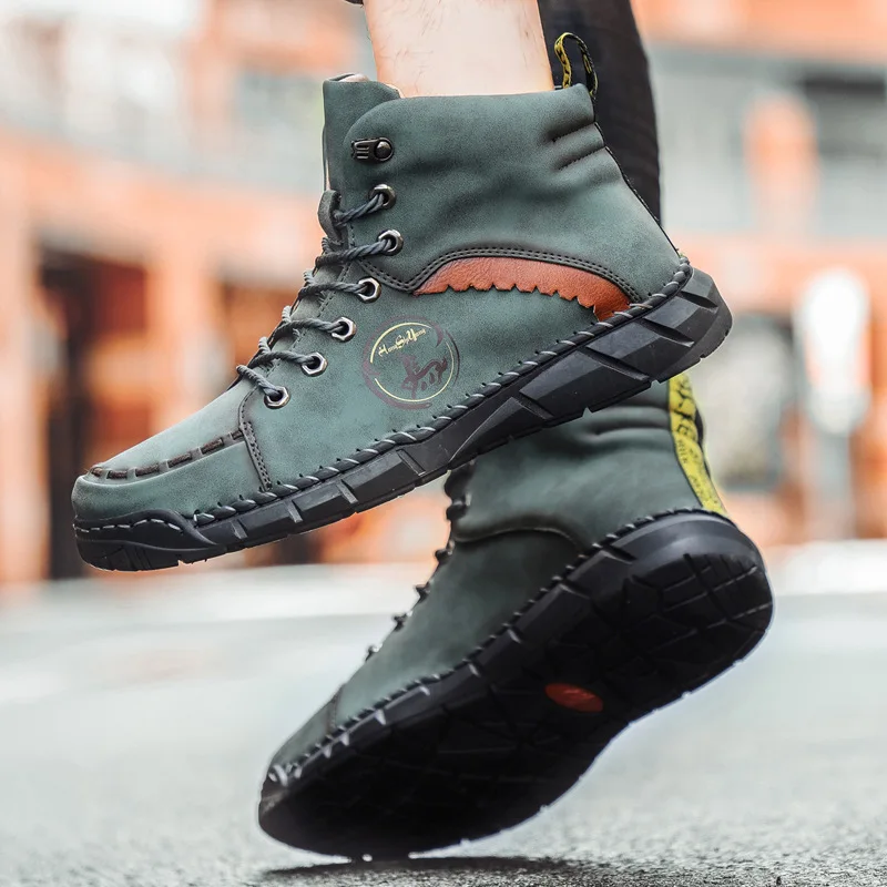 Classic Mens Ankle Boots Handmade Leather Mens Winter Boots Soft Comfortable Mens Motorcycle Boots Zapatillas Hombre 38-50