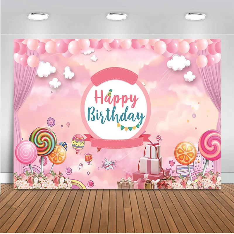 Sweet Candy Theme Girl Birthday Party Background Pink Balloon Banner  Decoration Photo Backdrop _ - AliExpress Mobile