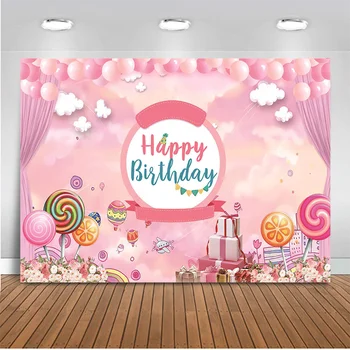 

Sweet Candy Theme Girl Birthday Party Background Pink Balloon Banner Decoration Photo Backdrop