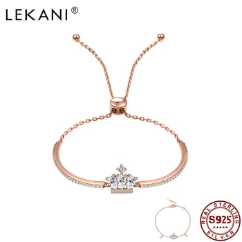 

LEKANI 925 Silver Bracelet Women Rose Gold Elegant Crown Princess Bracelets & Bangle Girl Ladies Bride Wedding Fine Jewelry