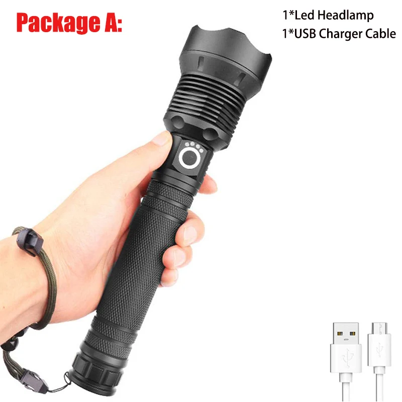 T20 LED Flashlight XHP70.2/XHP50 Powerful LED Torch High Lumens Adjustable Focus USB Rechargeable Handheld Light for Outdoor - Испускаемый цвет: XHP70  A