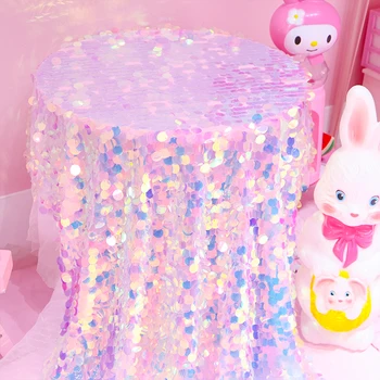 

Pink Imitation Mermaid Scale Dreamy Round Sequins Tablecloth Background Cloth Laser Shiny Shooting Decorative Cloth