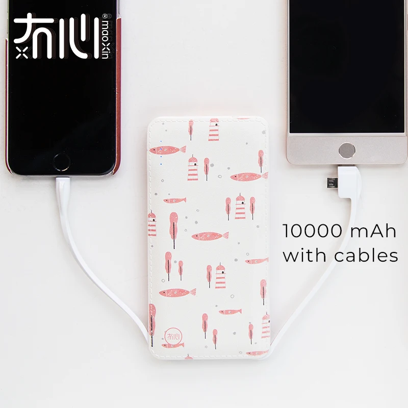 Maoxin original 10000mah banco de energía con cable tipo c micro ios iluminación 3 en 1 entrada dua