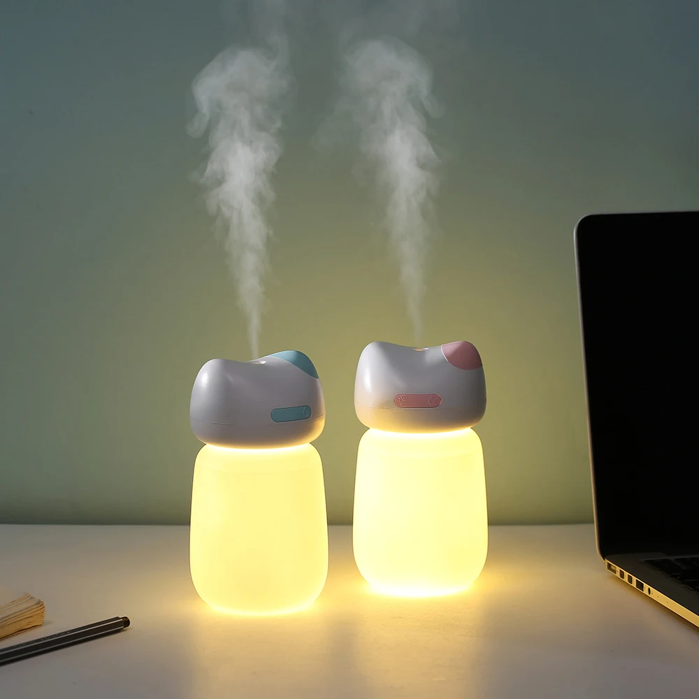 

New Cartoon kitten humidifier with Night Light USB Car Office Air Mini Home Humidifier 380ml Water Capacity Diffuser Purifier
