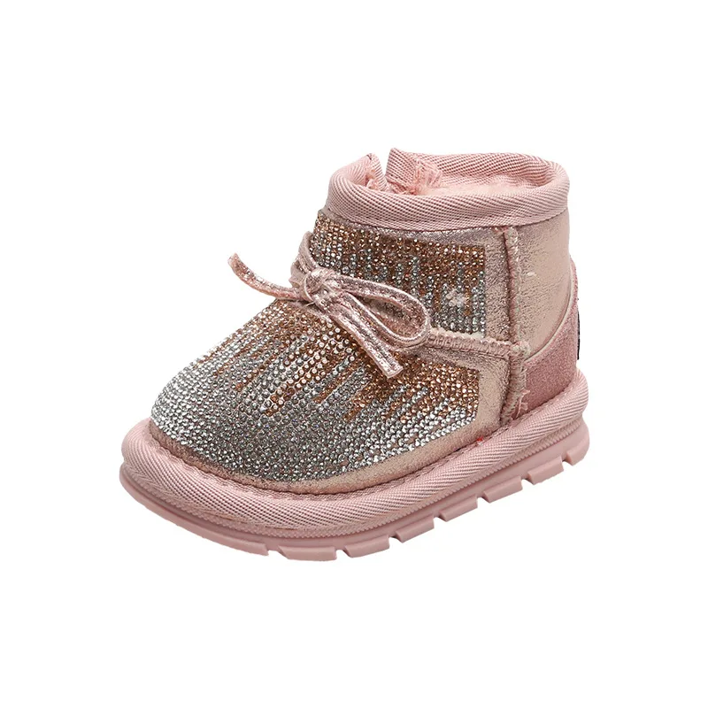 Baby Girl Rhinestone Toddler Shoes Winter 0-3 Years Old Soft Bottom Non-slip Toddler Baby Crystal Warm Shoes Snow Boots