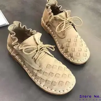 

Women Flats Lace Up Casual Shoes Round Toe Breathable Plus Size Flat Soft PU Leather Shoe Woman Flat Zapatos De Mujer HP2656