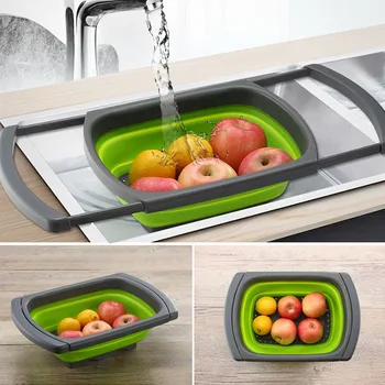 

Simple Collapsible Over The Sink Retractable Colander Water Filter Basket Household Vegtable&Fruit Colander Kitchen Tool AA