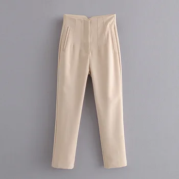 

2020 fashion black suit pants woman high waist pants pockets office ladies pants fashion middle aged pink yellow pant