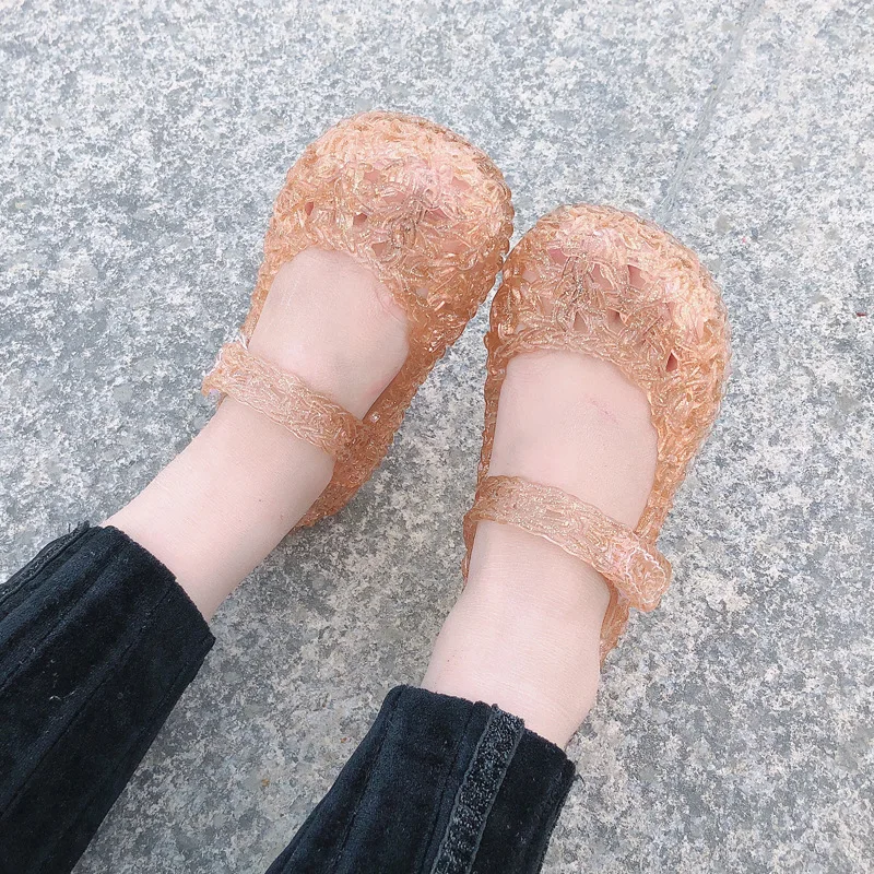 gold Melissa/мини прозрачные сандалии; Новинка года; детская обувь с героями мультфильмов; детские сандалии; пляжная дышащая детская обувь Melissa - Цвет: gold