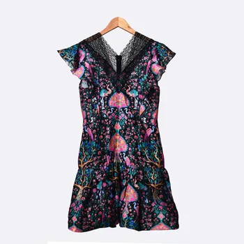 

Women Dress Spring / Summer 2020 Dress Women's V-neck Lace Print Mini Dress