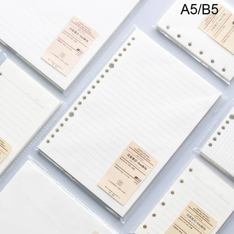Recambio de cuaderno de hojas sueltas A5 B5, 60 hojas Kawaii, carpeta espiral, índice de Página interior, cuadrícula de puntos, papelería