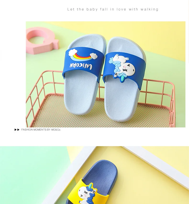Kids Slippers Unicorn Home Slippers for Boy Girl Rainbow Shoes 2020 Summer Toddler Animal Kids Indoor Baby Slippers PVC Cartoon
