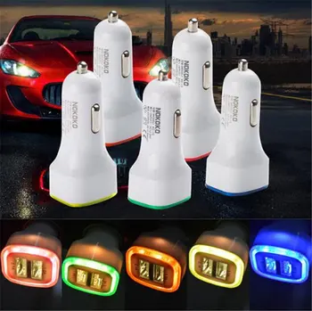 شراء 500 قطعة مربع LED ضوء 2.1A المزدوج USB 2 منافذ شاحن سيارة محول آيفون 5/5s 6/6S زائد 7 8 ل شاومي الهاتف الخليوي لتحديد المواقع اللوحي