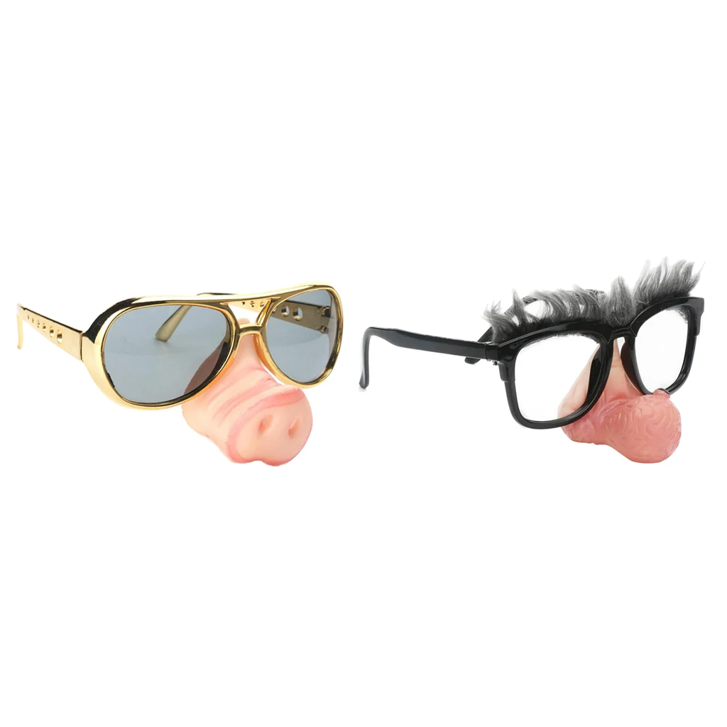 Set of 2pcs Funny Pig Nose Big Nose Gray Eyebrow Sunglasses Holiday Party Dressing up Costume Photo Props