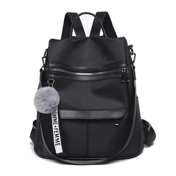 

Ofoxd Cloth Watproof Zipper Student Backpack Women Fashion Hair Ball Pendant Casual Shoulder Office Lady Large Capacity Daypack