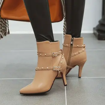

Ladies High Heel Spikes Ankle Boots Buckle Pointed Toe Party Shoes Size