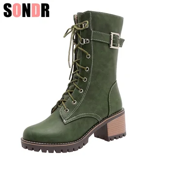 

woman boots Warm Winter shoes Waterproof Super star shoes Mid calf Boots for women Sewing Non slip Botas mujer invierno